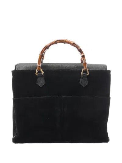 Pre-owned Gucci 20th Century Bamboo Suede Satchel In Black
