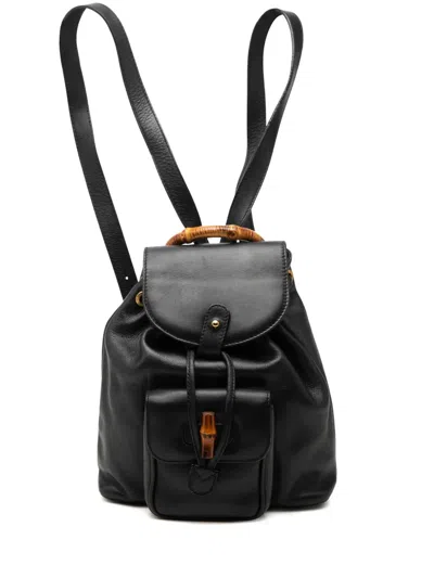 Pre-owned Gucci 20th Century Calfskin Bamboo Backpack In Black