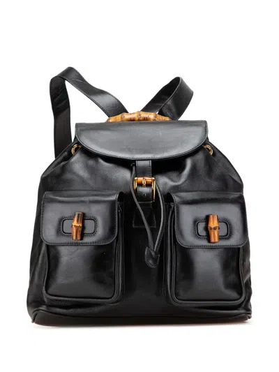 Pre-owned Gucci 20th Century Calfskin Bamboo Drawstring Backpack