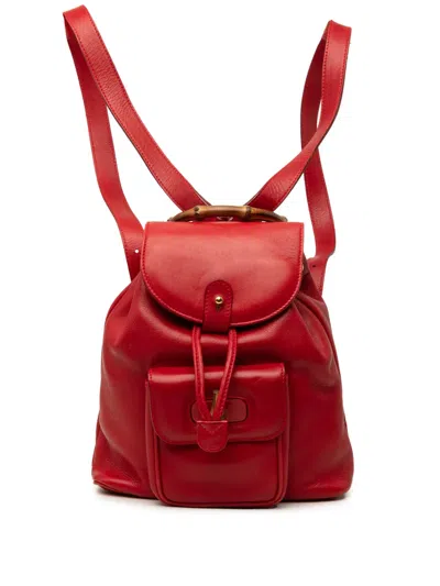 Pre-owned Gucci 20th Century Calfskin Bamboo Drawstring Backpack In Red