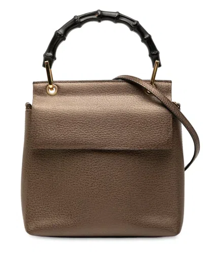 Pre-owned Gucci 20th Century Calfskin Bamboo Flap Top Handle Bag Satchel In Brown