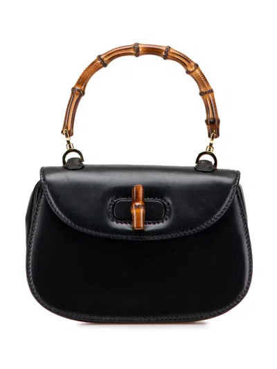 Pre-owned Gucci 20th Century Calfskin Bamboo Night Handbag In Black