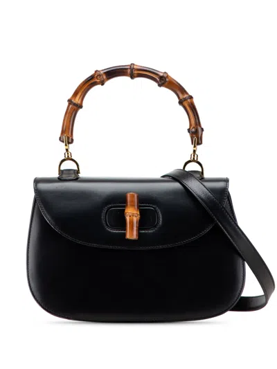 Pre-owned Gucci 20th Century Calfskin Bamboo Night Handbag In Black