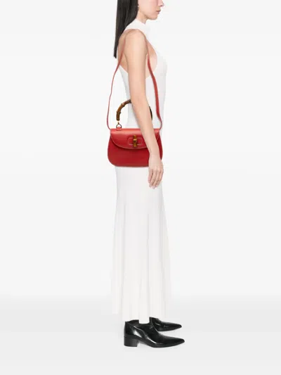 Pre-owned Gucci 20th Century Calfskin Bamboo Night Handbag In Red