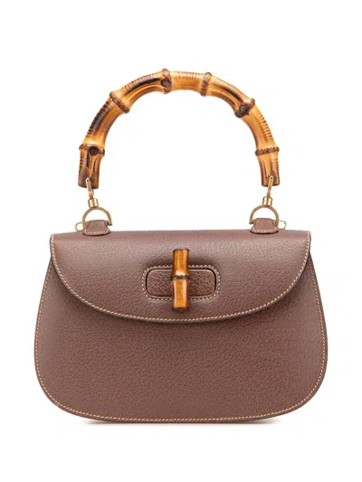Pre-owned Gucci 20th Century Calfskin Bamboo Night Satchel In Brown