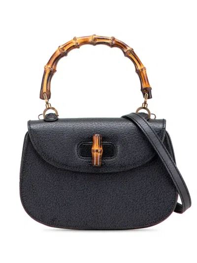 Pre-owned Gucci 20th Century Calfskin Bamboo Night Satchel In Black