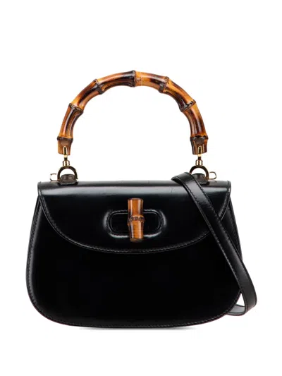 Pre-owned Gucci 20th Century Calfskin Bamboo Night Satchel In Black