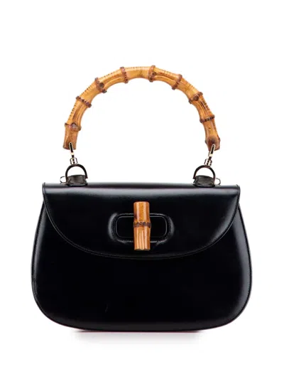Pre-owned Gucci 20th Century Calfskin Bamboo Night Satchel In Black