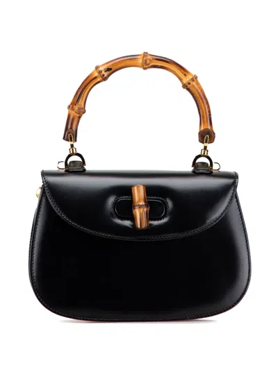 Pre-owned Gucci 20th Century Calfskin Bamboo Night Satchel In Black