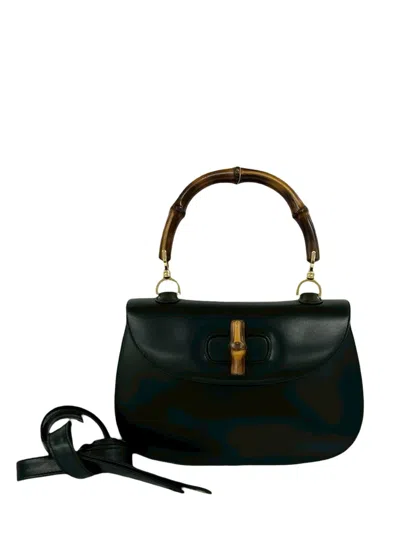Pre-owned Gucci 20th Century Calfskin Bamboo Night Satchel In Black