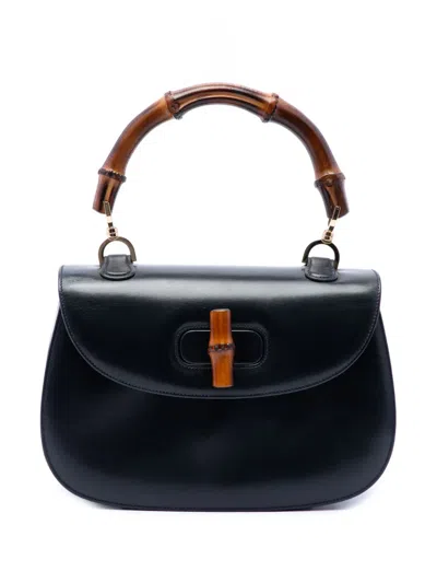 Pre-owned Gucci 20th Century Calfskin Bamboo Night Satchel In Black