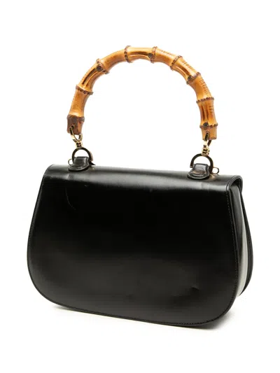 Pre-owned Gucci 20th Century Calfskin Bamboo Night Satchel In Black