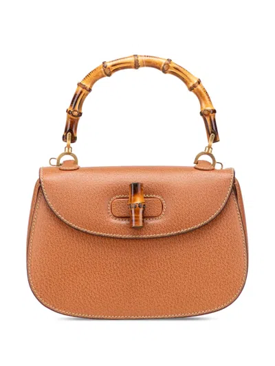 Pre-owned Gucci 20th Century Calfskin Bamboo Night Satchel In Brown