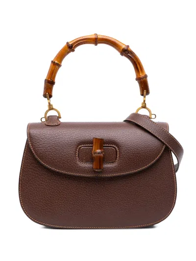 Pre-owned Gucci 20th Century Calfskin Bamboo Night Satchel In Brown