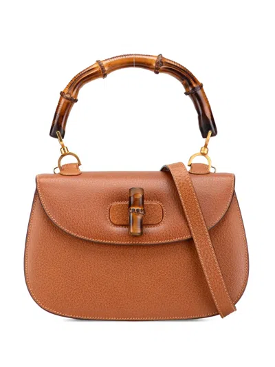 Pre-owned Gucci 20th Century Calfskin Bamboo Night Satchel In Brown