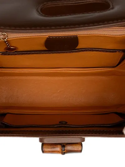 Pre-owned Gucci 20th Century Calfskin Bamboo Night Satchel In Brown