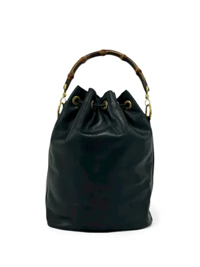 Pre-owned Gucci 20th Century Calfskin Bamboo Satchel In Black
