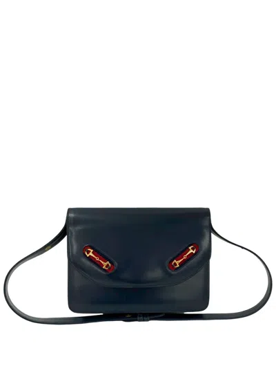 Pre-owned Gucci 20th Century Calfskin Horsebit Crossbody Bag In Blue