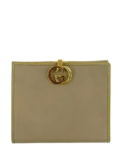 Pre-owned Gucci 20th Century Calfskin Interlocking G Bifold Wallet Small Wallets In Neutral