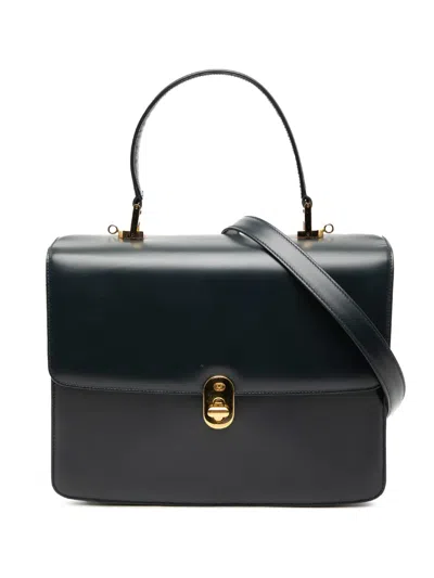 Pre-owned Gucci 20th Century Calfskin Turnlock Sideline Handbag Satchel In Blue