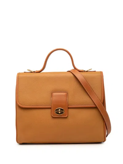 Pre-owned Gucci 20th Century Calfskin Turnlock Top Handle Bag Satchel In Brown