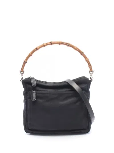 Pre-owned Gucci 20th Century Canvas Bamboo Satchel In Black