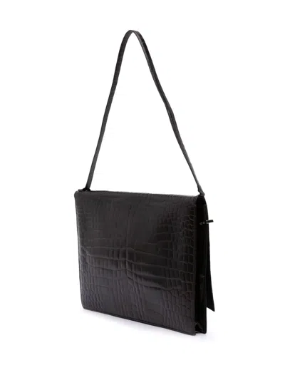 Pre-owned Gucci 20th Century Croc Embossed Leather Broadway Envelope Shoulder Bag In Purple