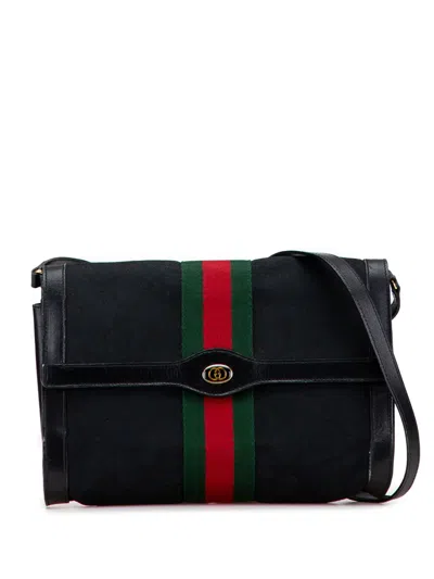 Pre-owned Gucci 20th Century Gg Canvas Web Crossbody Bag In Black