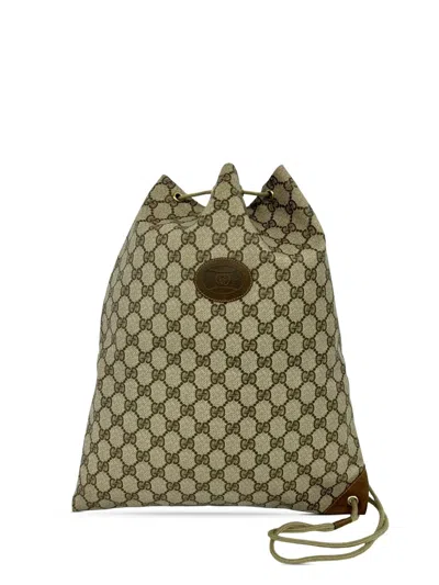 Pre-owned Gucci 20th Century Gg Supreme Drawstring Backpack In Neutral