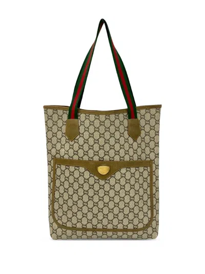 Pre-owned Gucci 20th Century Gg Supreme Plus Web Tote Bag In Neutral