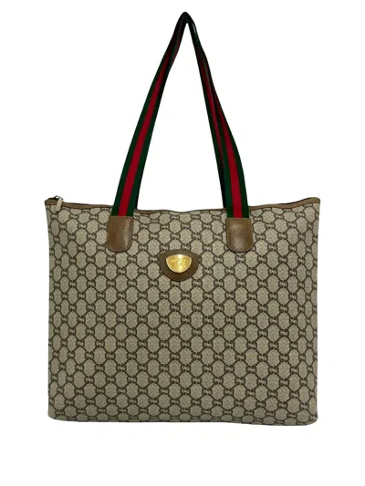 Pre-owned Gucci 20th Century Gg Supreme Plus Web Tote Bag In Neutral