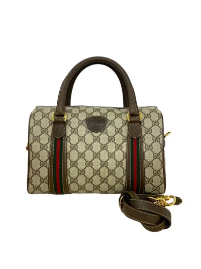 Pre-owned Gucci 20th Century Gg Supreme Web Boston Bag Satchel In Neutrals