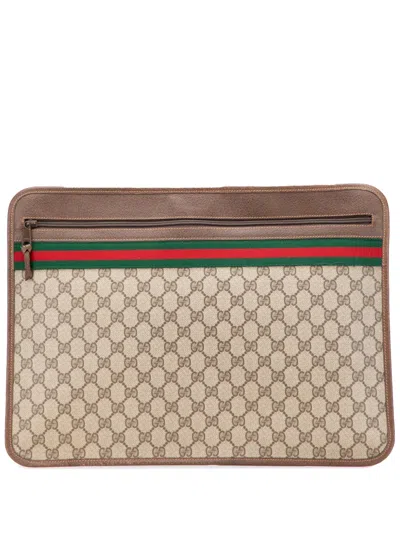 Pre-owned Gucci 20th Century Gg Supreme Web Clutch Bag In Brown