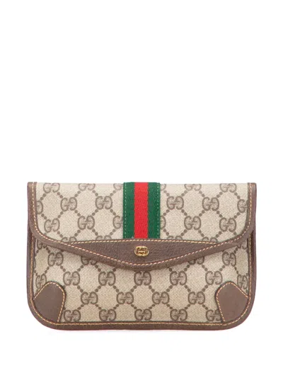 Pre-owned Gucci 20th Century Gg Supreme Web Pouch In Brown
