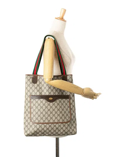 Pre-owned Gucci 20th Century Gg Supreme Web Tote Bag In Brown