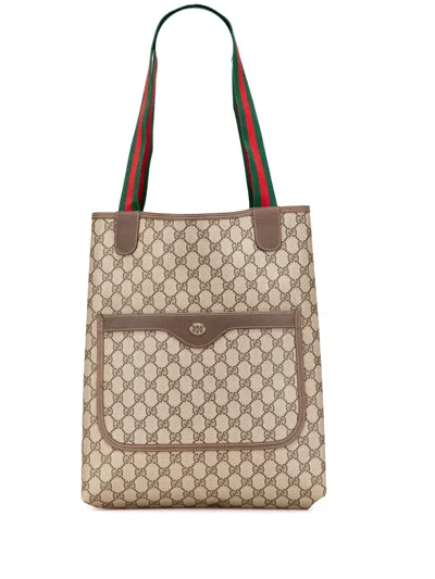 Pre-owned Gucci 20th Century Gg Supreme Web Tote Bag In Brown
