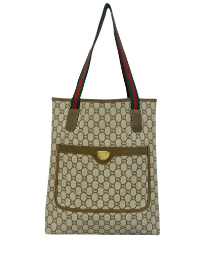 Pre-owned Gucci 20th Century Gg Supreme Web Tote Bag In Brown