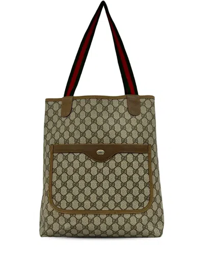 Pre-owned Gucci 20th Century Gg Supreme Web Tote Bag In Brown