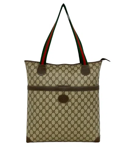 Pre-owned Gucci 20th Century Gg Supreme Web Tote Bag In Neutral