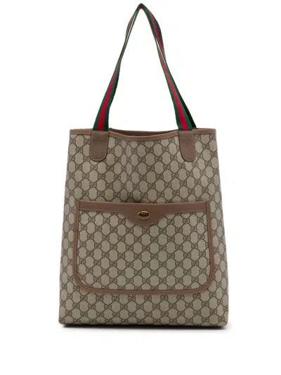 Pre-owned Gucci 20th Century Gg Supreme Web Tote Bag In Neutrals