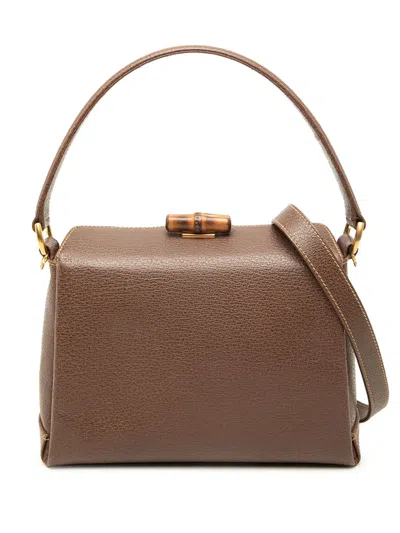 Pre-owned Gucci 20th Century Grained Calfskin Bamboo Satchel In Brown
