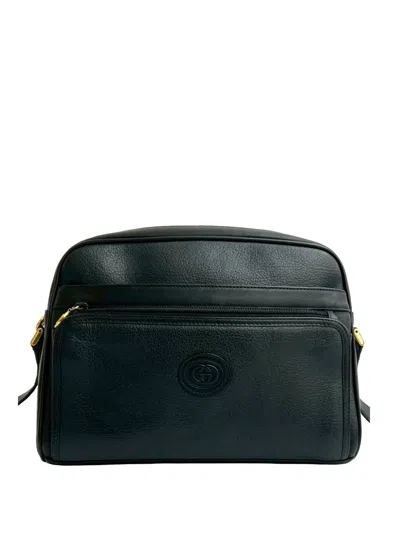 Pre-owned Gucci 20th Century Grained Calfskin Interlocking G Crossbody Bag In Black