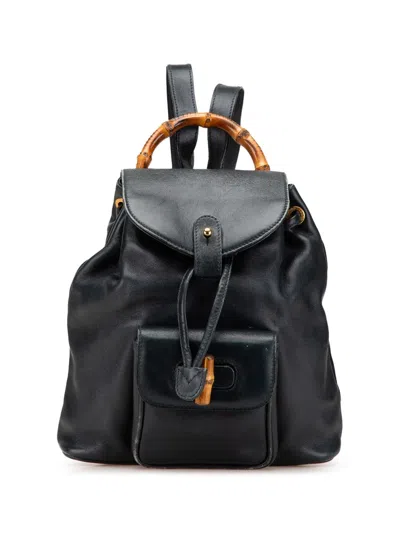 Pre-owned Gucci 20th Century Leather Bamboo Backpack In Black