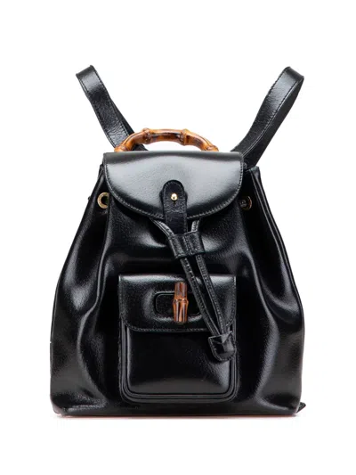 Pre-owned Gucci 20th Century Leather Bamboo Backpack In Black