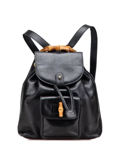 Pre-owned Gucci 20th Century Leather Bamboo Backpack In Black