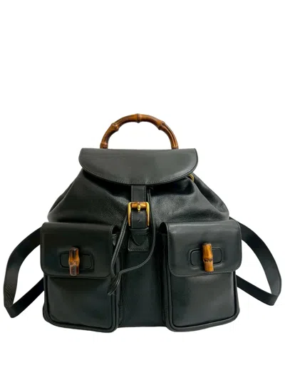 Pre-owned Gucci 20th Century Leather Bamboo Backpack In Black