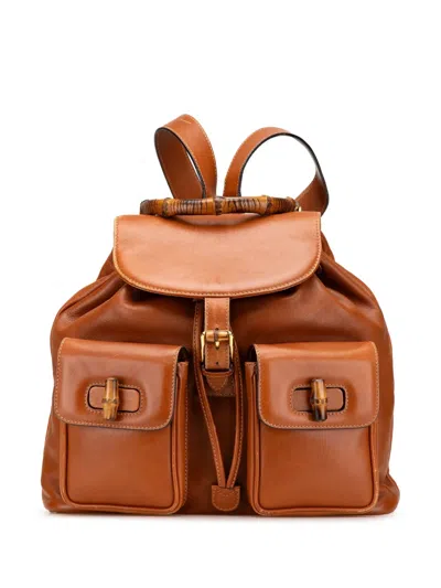 Pre-owned Gucci 20th Century Leather Bamboo Drawstring Backpack