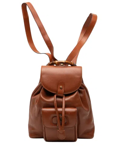 Pre-owned Gucci 20th Century Leather Bamboo Drawstring Backpack