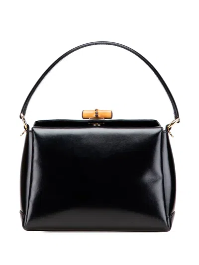 Pre-owned Gucci 20th Century Leather Bamboo Handbag In Black