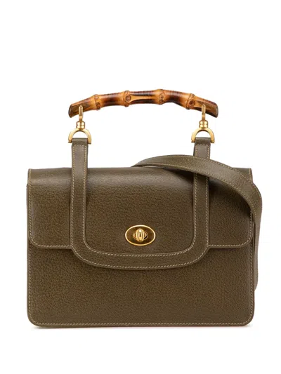 Pre-owned Gucci 20th Century Leather Bamboo Satchel In 褐色